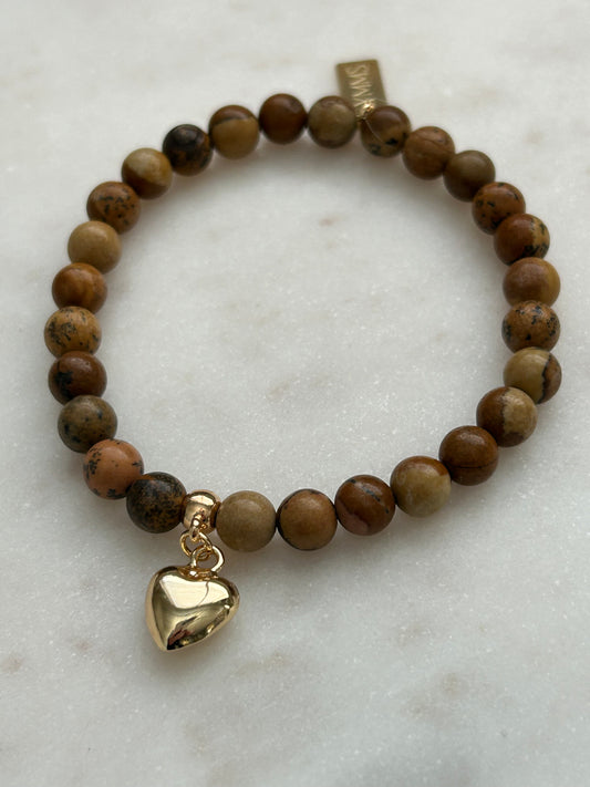 Armband Hartje lichtbruin gemêleerd