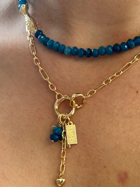 Ketting goud bedeltjes hart blauw