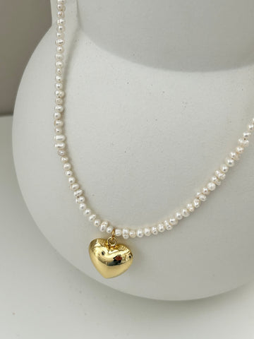 Ketting kleine parels hart goud klein