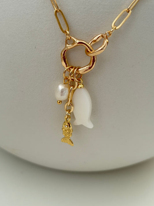 Ketting Visje en parel wit