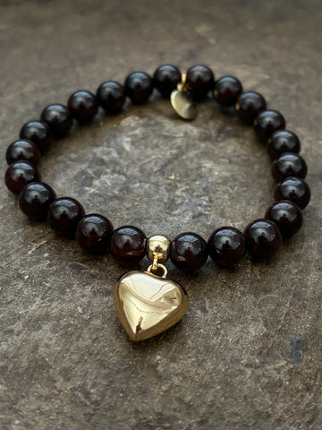 Armband natuursteen Bordeaux (granaat) met verguld hart