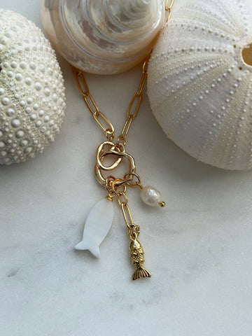 Ketting Visje en parel wit