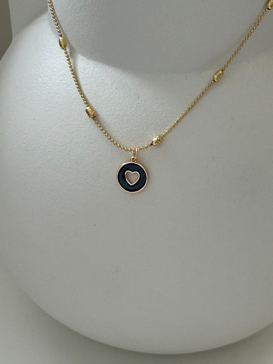 Ketting zwart muntje hartje open