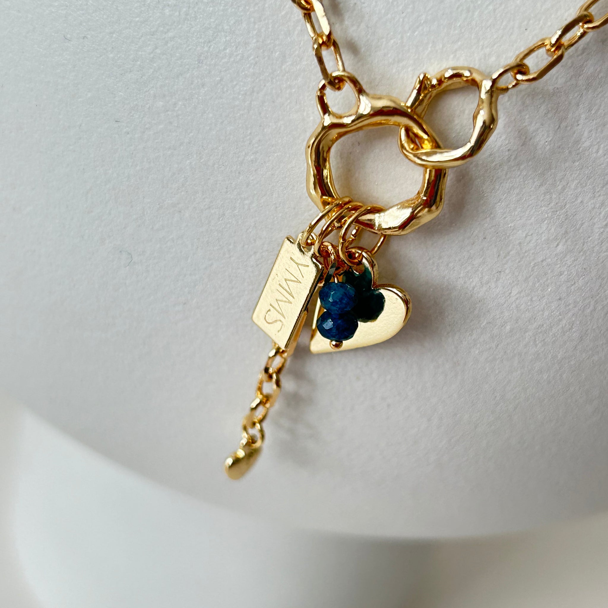 Ketting goud bedeltjes hart blauw