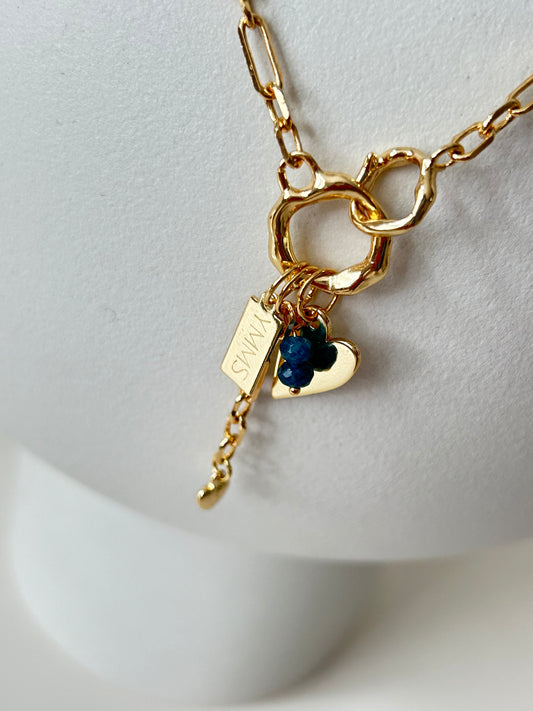 Ketting goud bedeltjes hart blauw