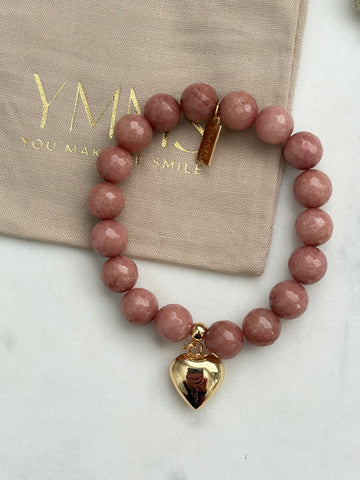 Armband donkerroze met hart