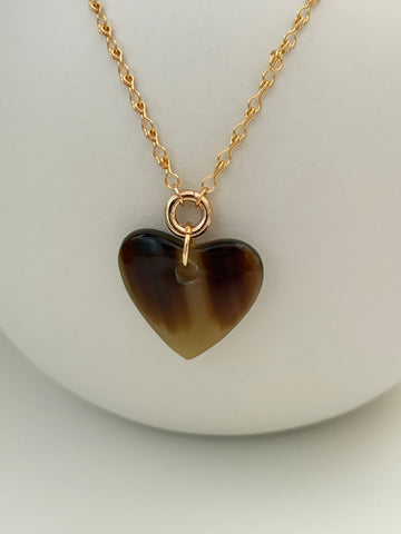 Ketting lang hart buffelhoorn (donker)