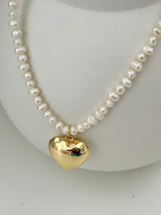 Ketting parels groot met hart groot