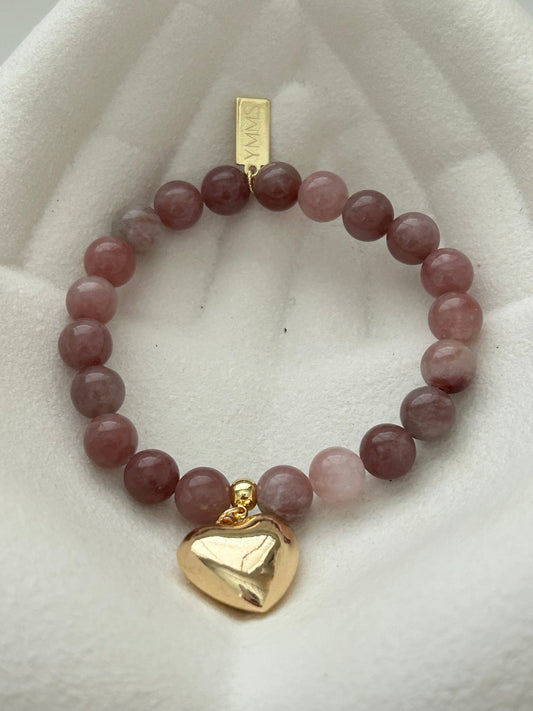 Armband roze natuursteen groot