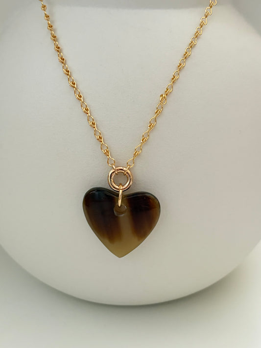 Ketting lang hart buffelhoorn (donker)