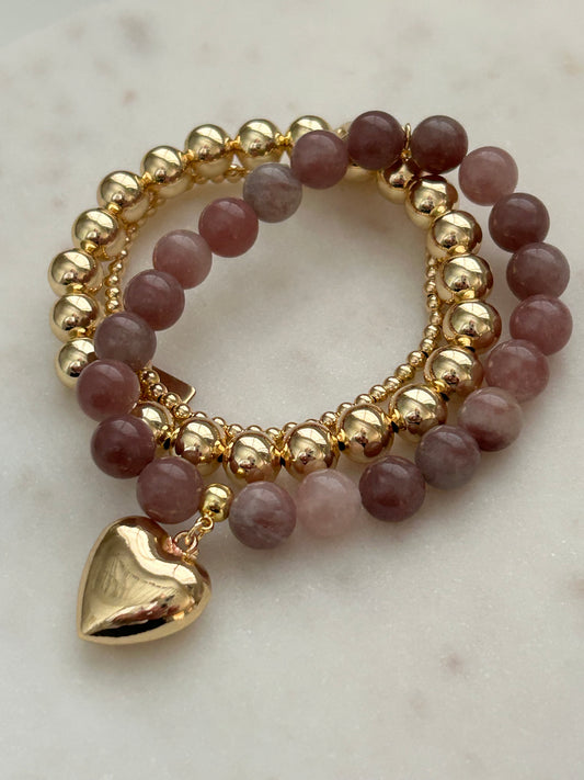 Armband roze natuursteen groot